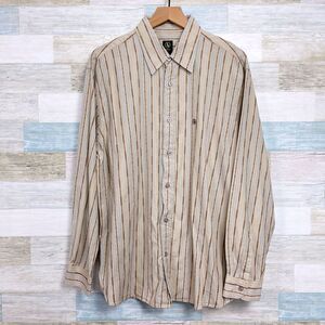 AIGLE Embroidered Striped Button Front Shirt Beige Brown Lightweight Mens Large